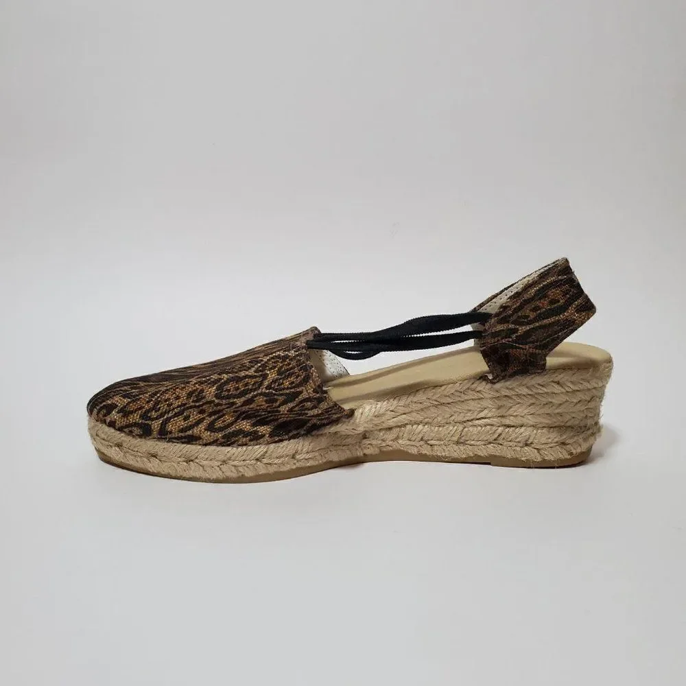 Chico's Janice Canvas Leopard Cheetah Print Slingback Espadrille Wedge Sandals